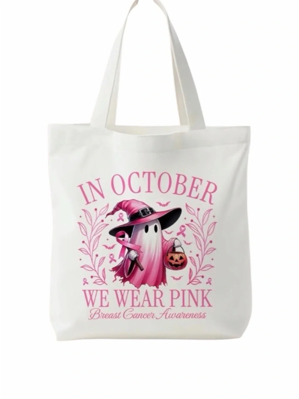 Breast Cancer Awareness Pink Ghost Tote Bag - In October We Wear Pink New